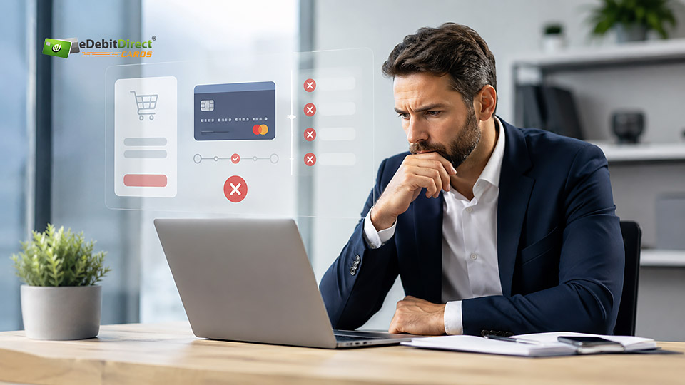 eDebit Direct CARDS professional reviewing card declines in ecommerce payment performance